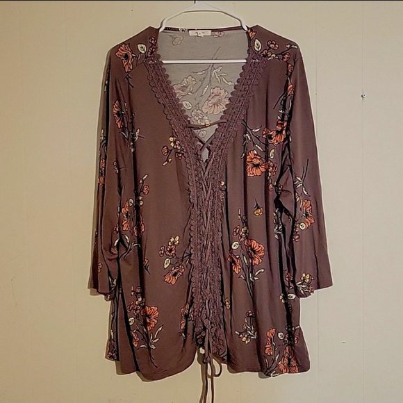 MAURICES Blouse - 3X - Taupe w/Floral Print - Lace - Picture 1 of 3